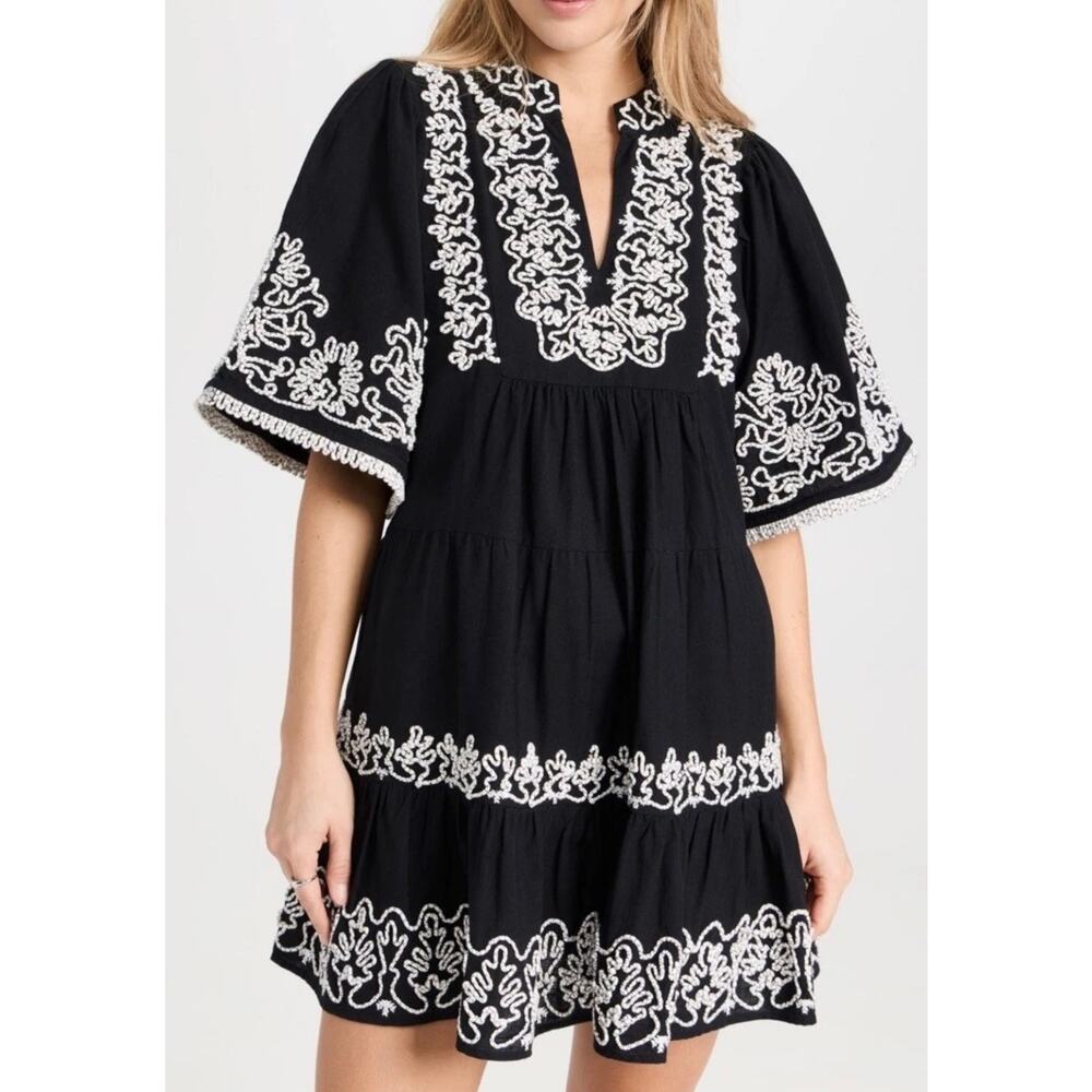 Sea New York Black Mini Dress with White Embroidery NWOT XL